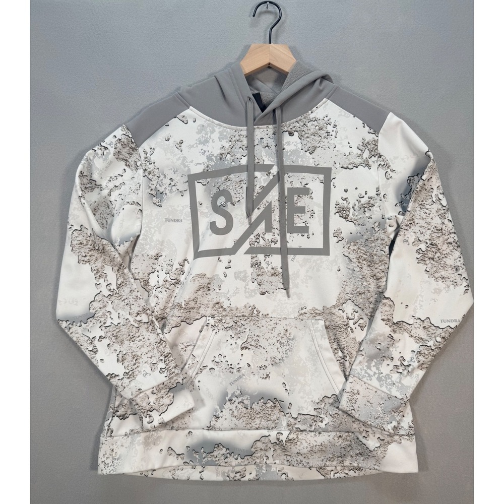 SHE Outdoor Tundra Camo Fleece Hoodie Womens Medium White Gray Camouflage Logo